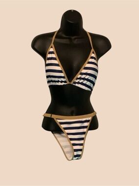 Striped Bikini Set with Tan Accents